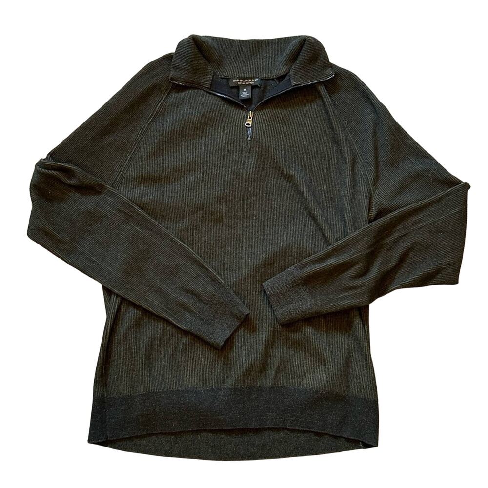 Banana republic supima cotton Mens 1/4 Zip Mock Neck Sweater dark army green M